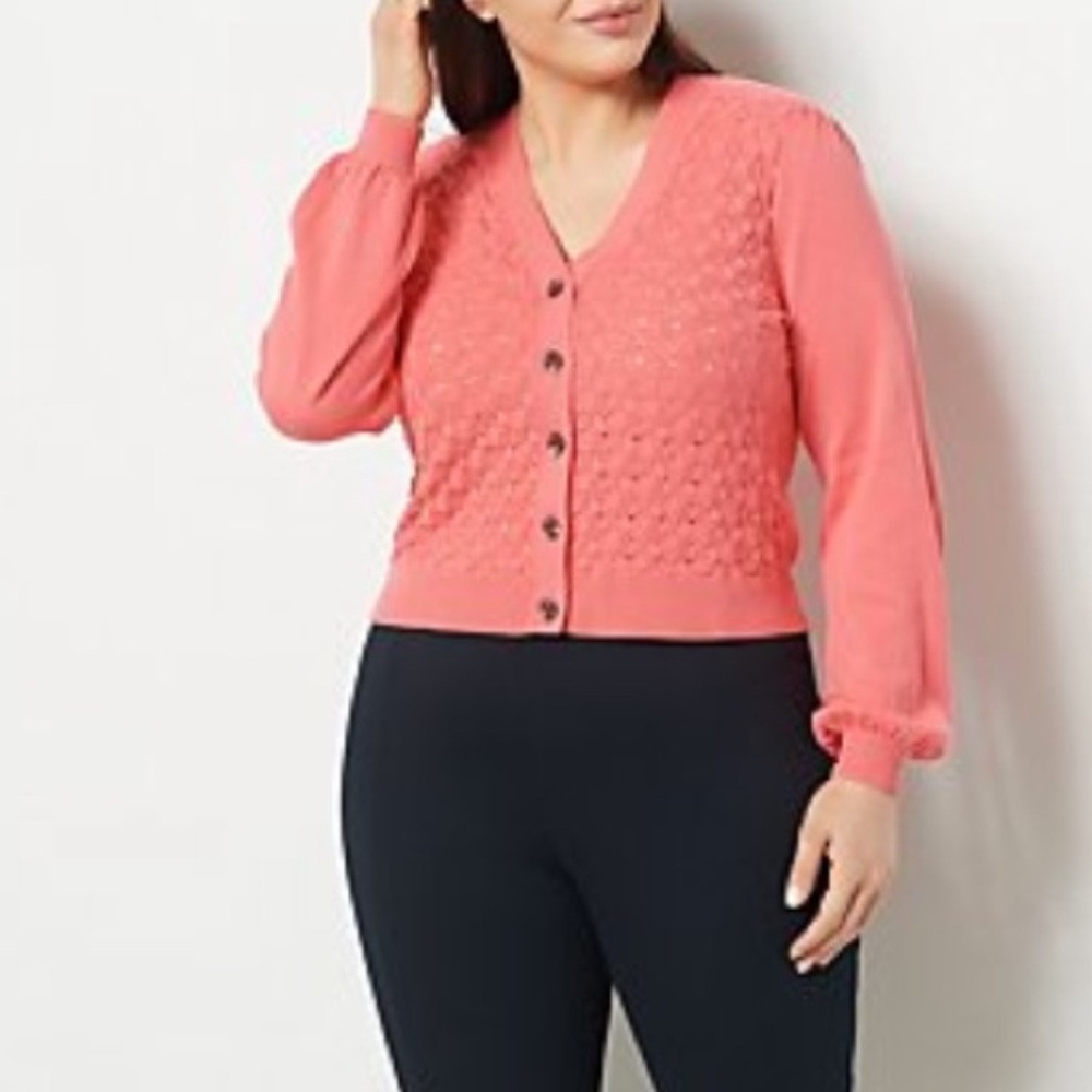Jason Wu Coral Pointelle Sweater Cardigan